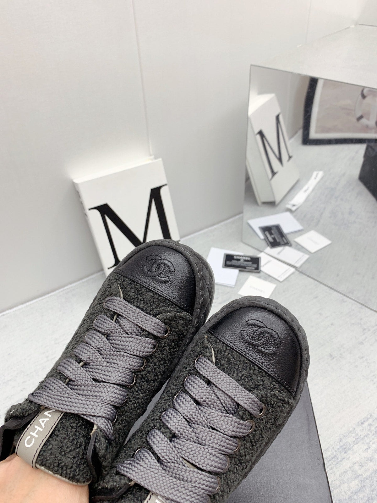 CC 26s Platform Sneakers Grey Black Boucle Calfskin 160122