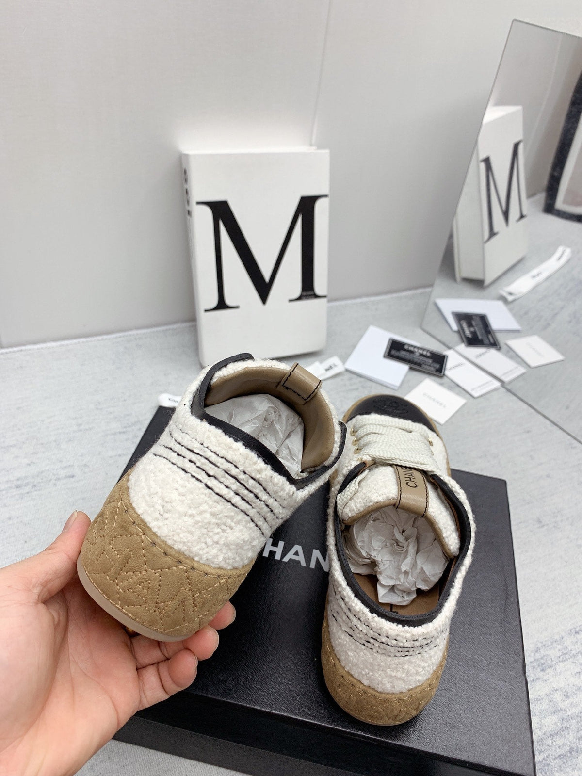 CC 26s Platform Sneakers Ivory Black Boucle Calfskin 160124