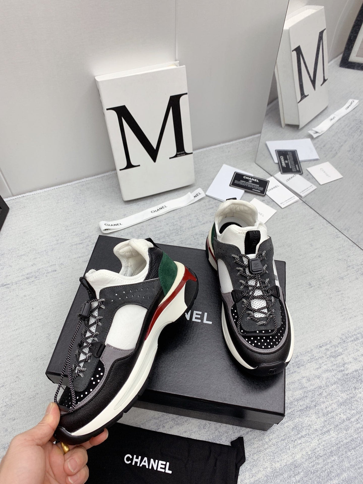 CC 26s Multicolor Sneakers Black White Green Calfskin Mesh 160121