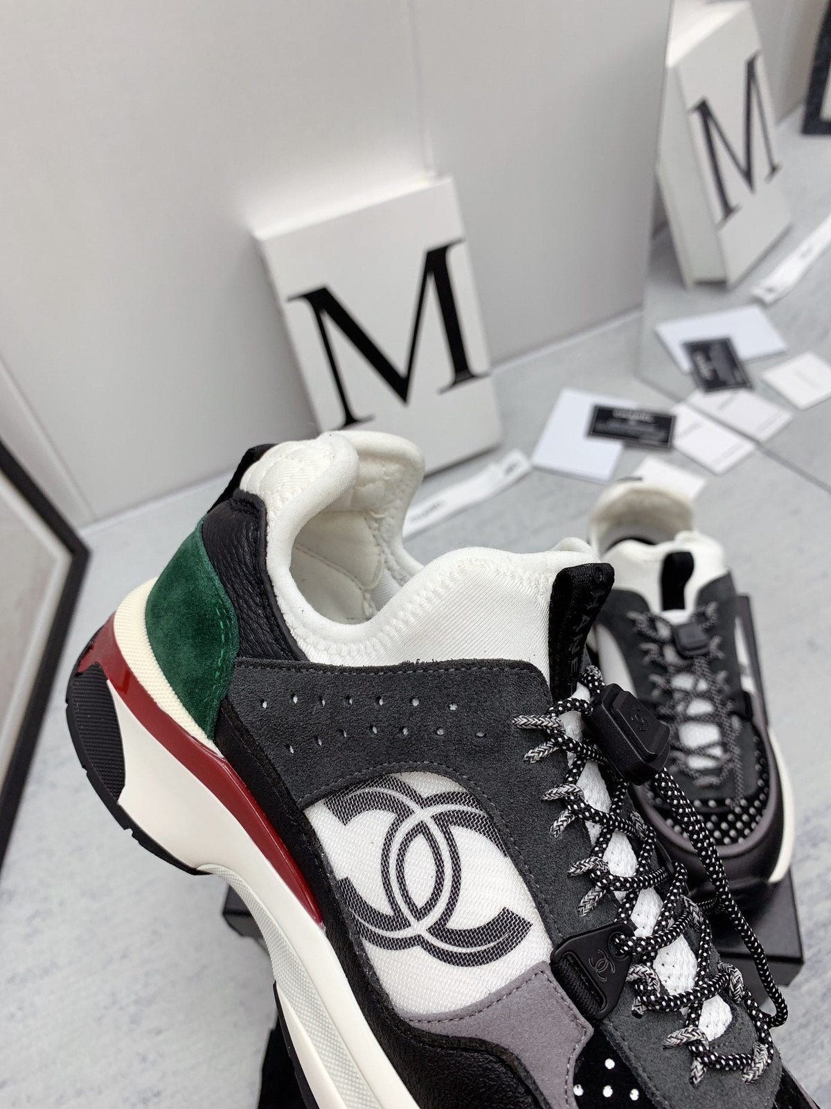 CC 26s Multicolor Sneakers Black White Green Calfskin Mesh 160121