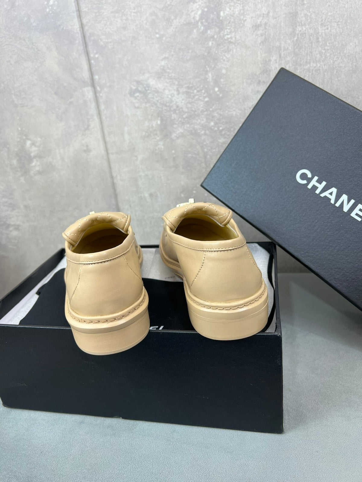 Chanel 26s Loafers In Beige Quilted Calfskin With CC Logo