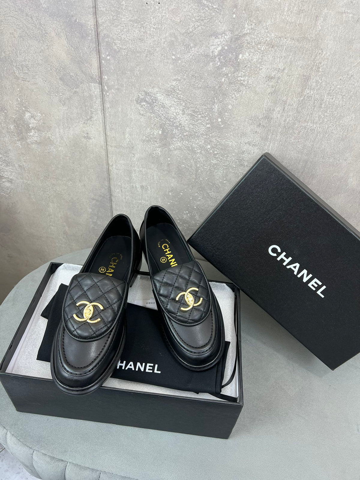 Chanel 26s Loafers In Black Quilted Calfskin With CC Logo