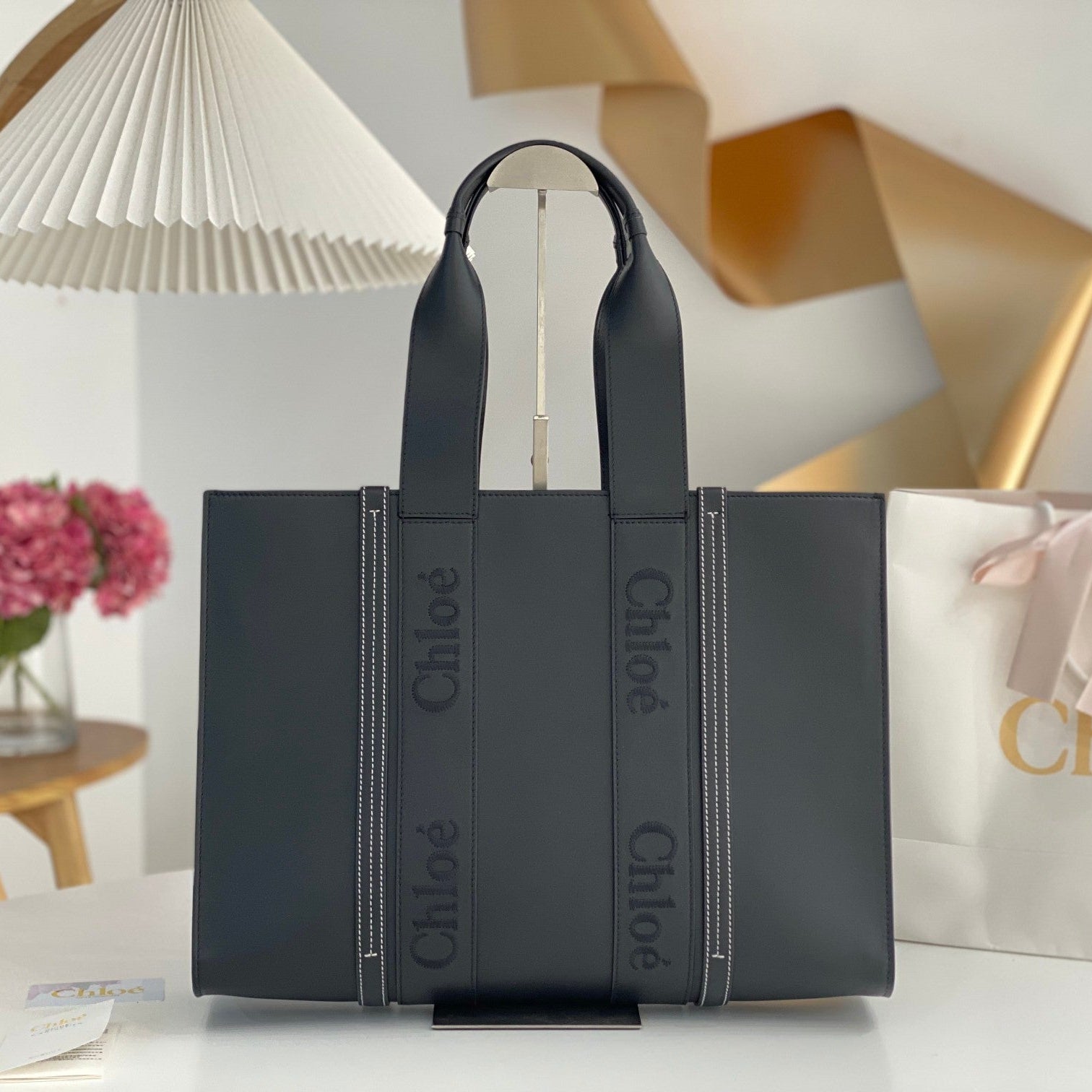 Chloé Woody tote bag black 45cm calfskin 531229