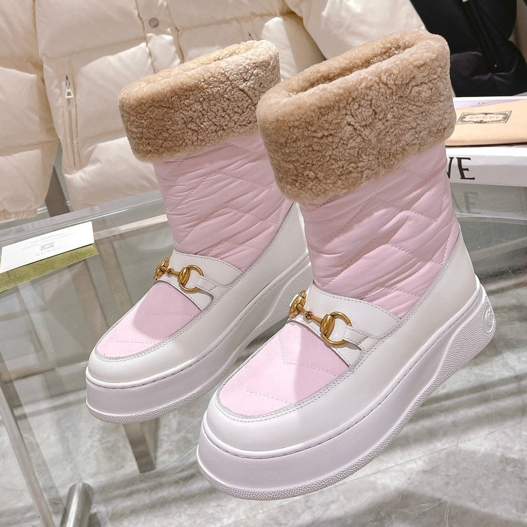 Gucci 2025 Boot Pink White Beige Wool Nylon Calfskin 564677