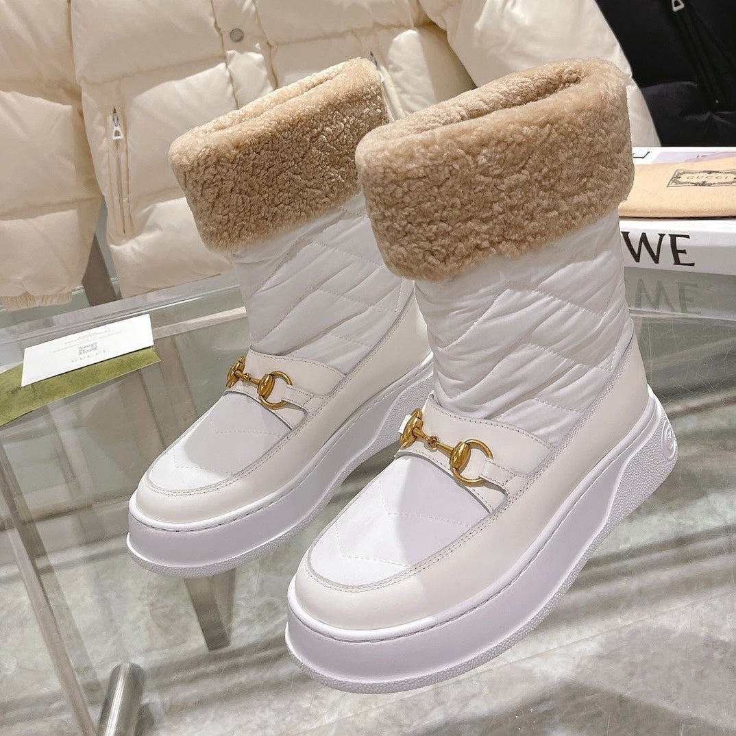 Gucci 2025 Boot White Beige Wool Nylon Calfskin 564678