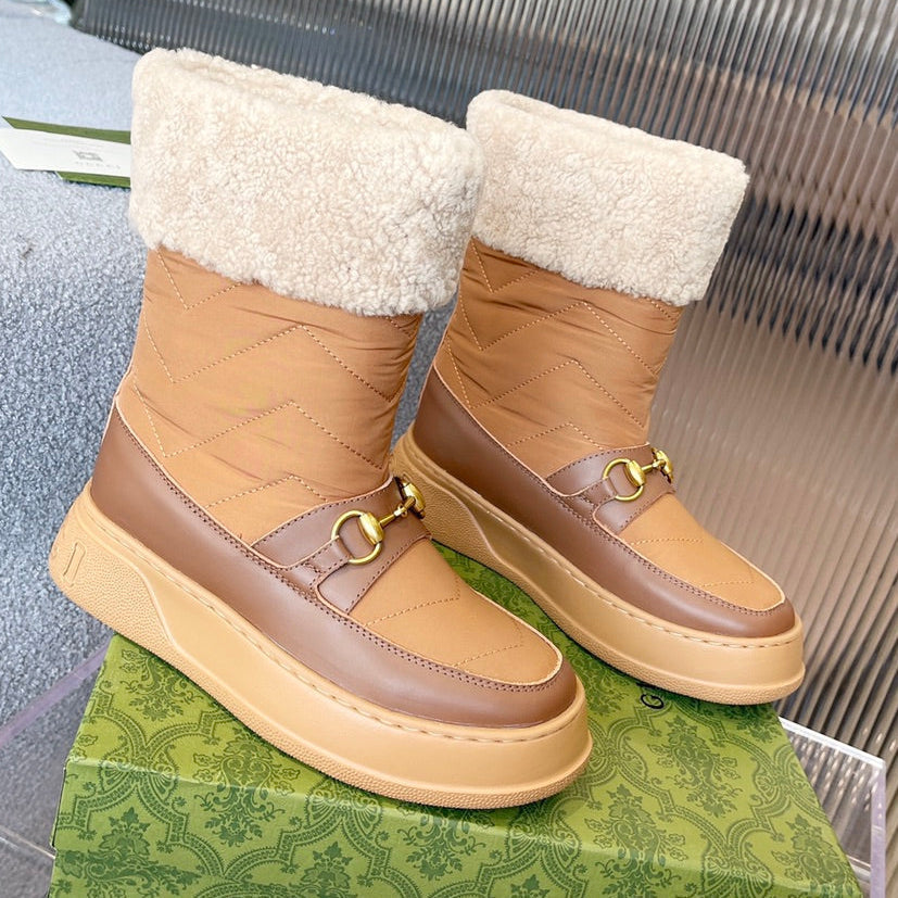 Gucci 2025 Boot Brown Beige Wool Nylon Calfskin 564680