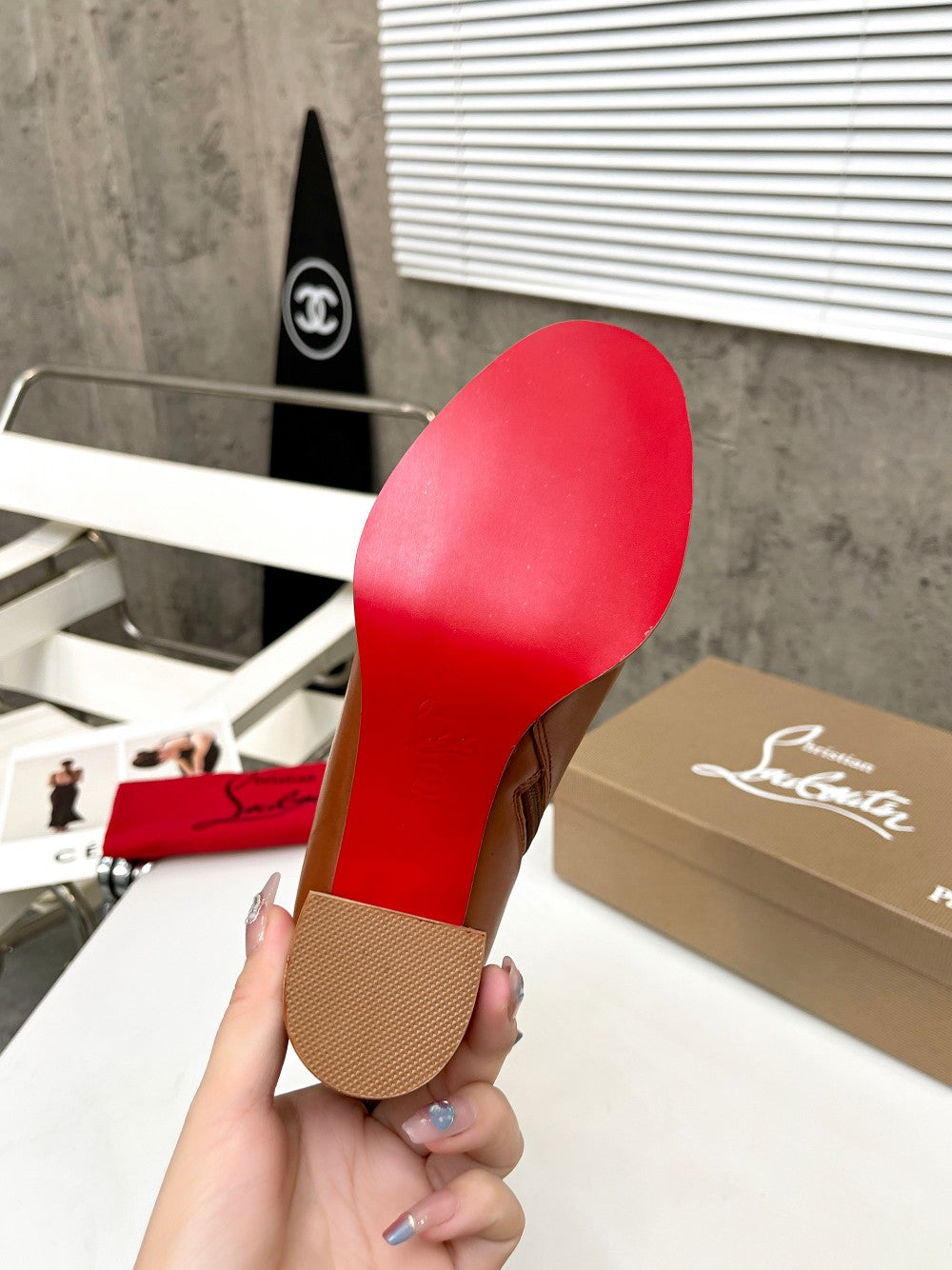 CL Turn-Lock Buckle Red Sole Booties Brown Calfskin 521439