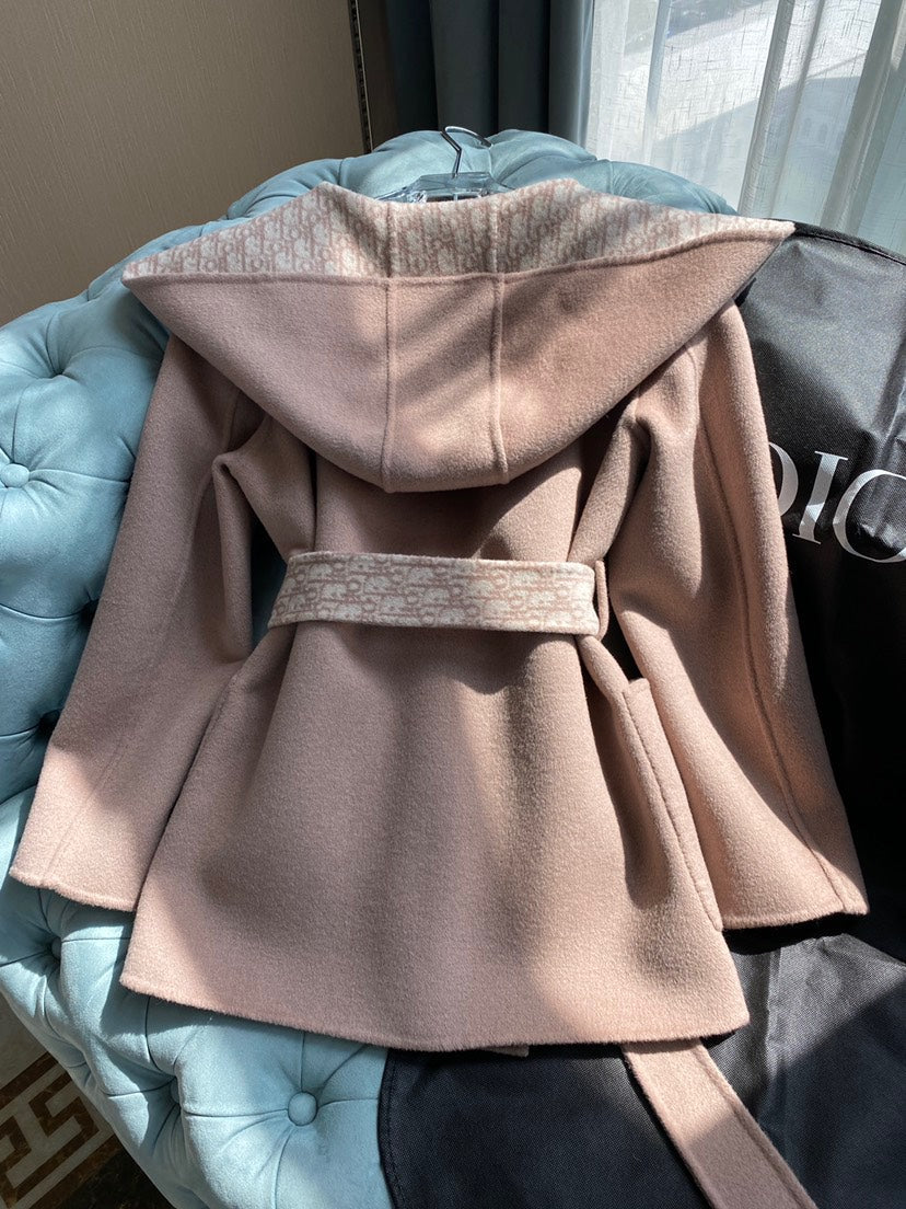 CD 26s Hooded Short Wool Coat Beige Oblique Wool 429305