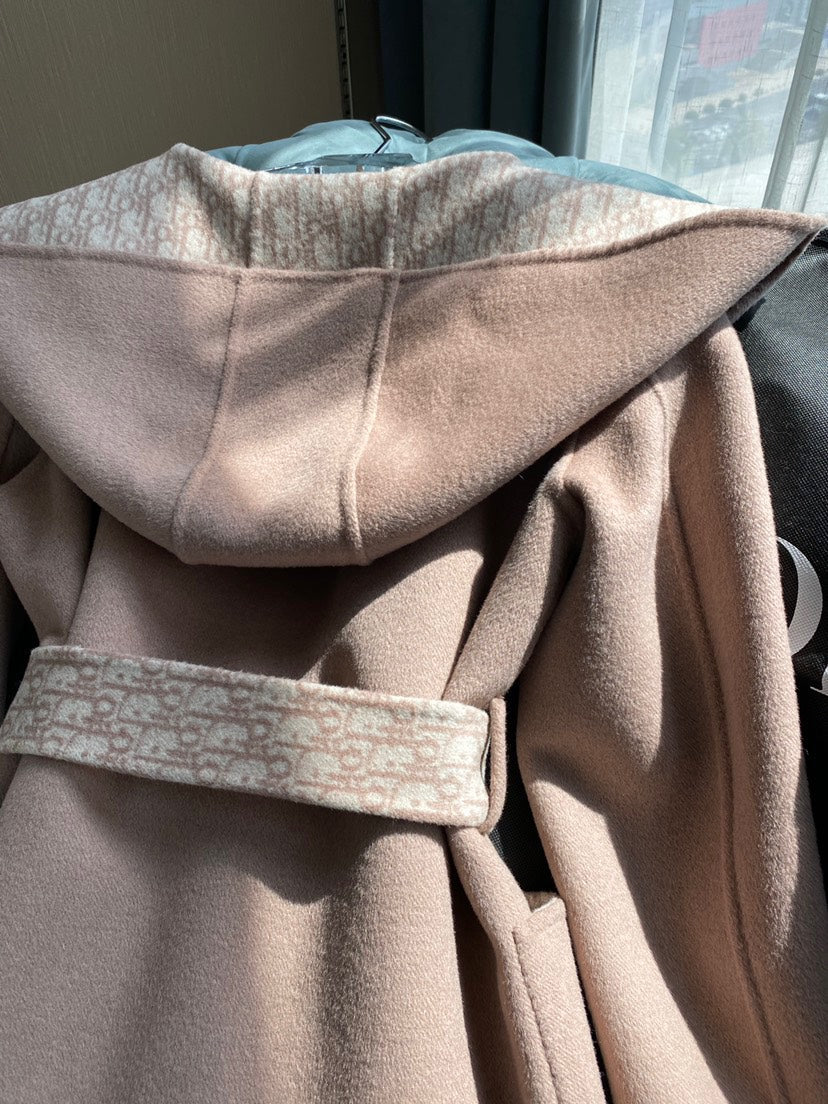 CD 26s Hooded Short Wool Coat Beige Oblique Wool 429305