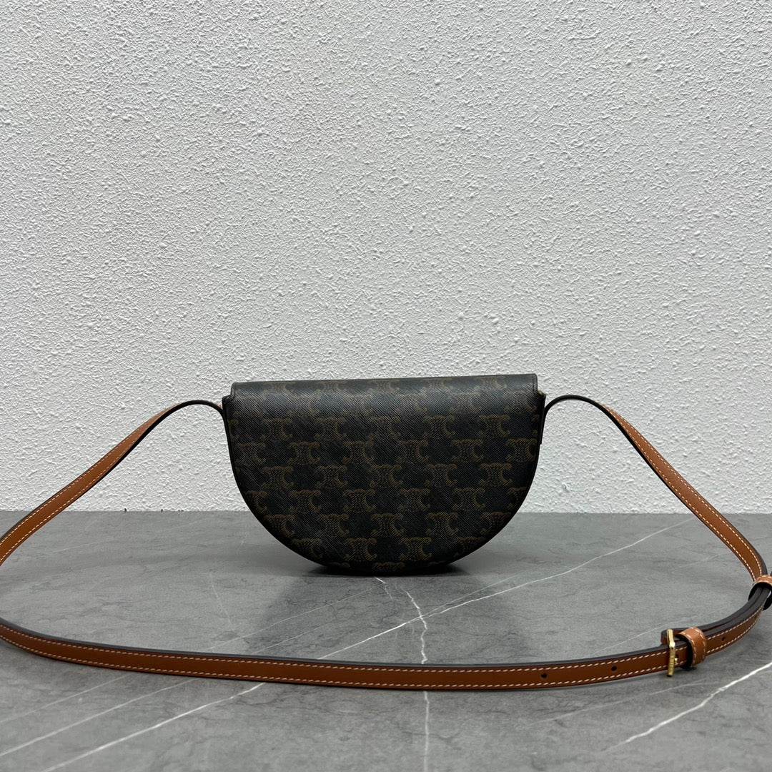 Celine Besace Cuir Bag Triomphe Black Brown Canvas & Calfskin