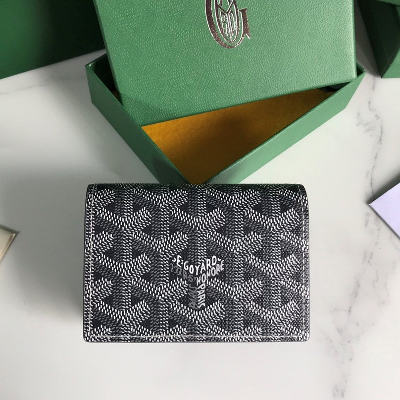 Goyard Malesherbes Card Wallet 10cm Grey Canvas & Calfskin