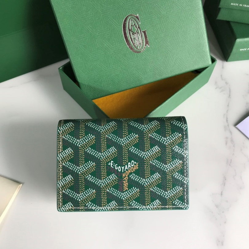 Goyard Malesherbes Card Wallet 10cm Green Canvas & Calfskin