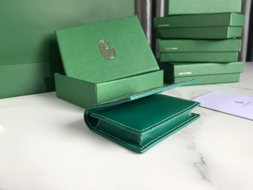 Goyard Malesherbes Card Wallet 10cm Green Canvas & Calfskin