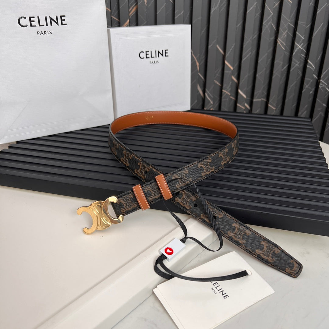 CEL 25mm Triomphe Belt in Taurillon Black Brown Canvas 176293