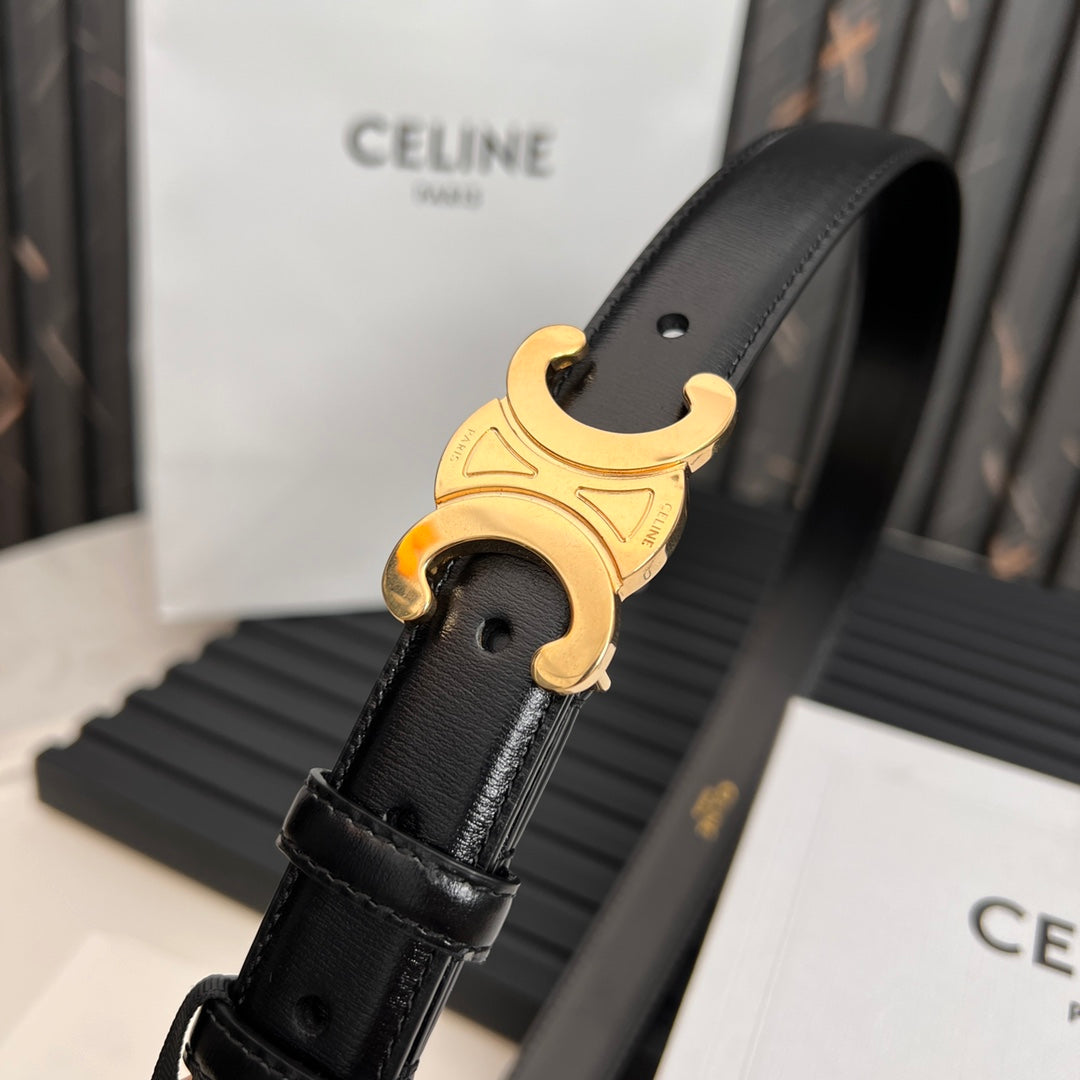 CEL 25mm Medium Triomphe Belt in Taurillon Black Leather 176283