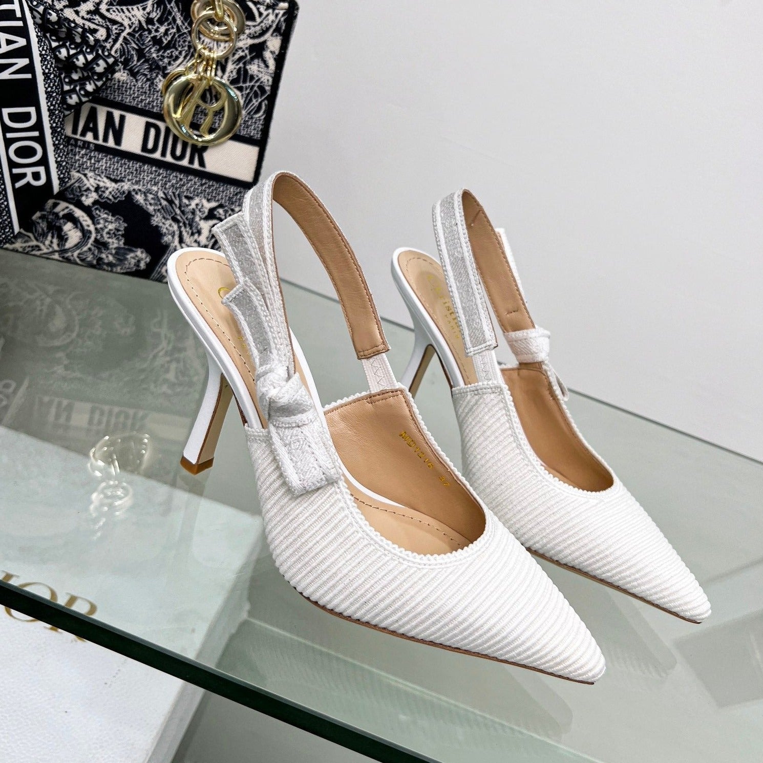 cd slingback pumps 95 white embroidered cotton