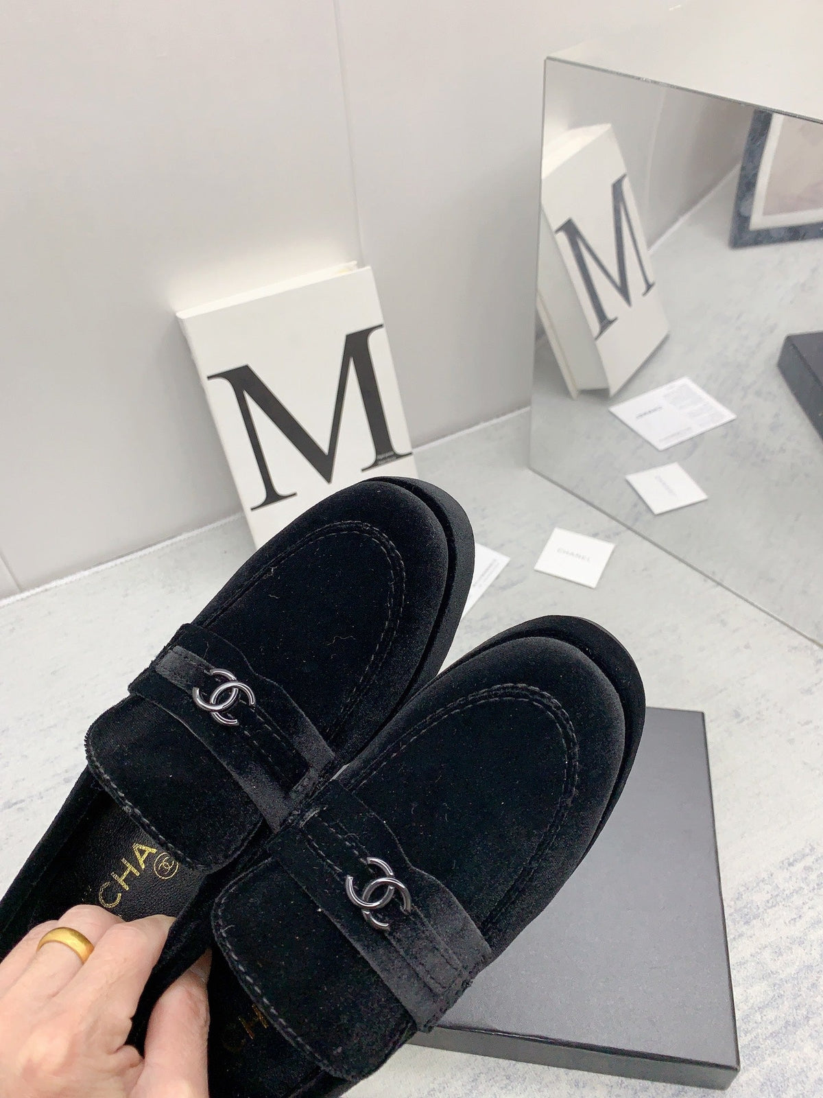CC 2026 Logo Chunky Platform Loafers Black Velvet 161817