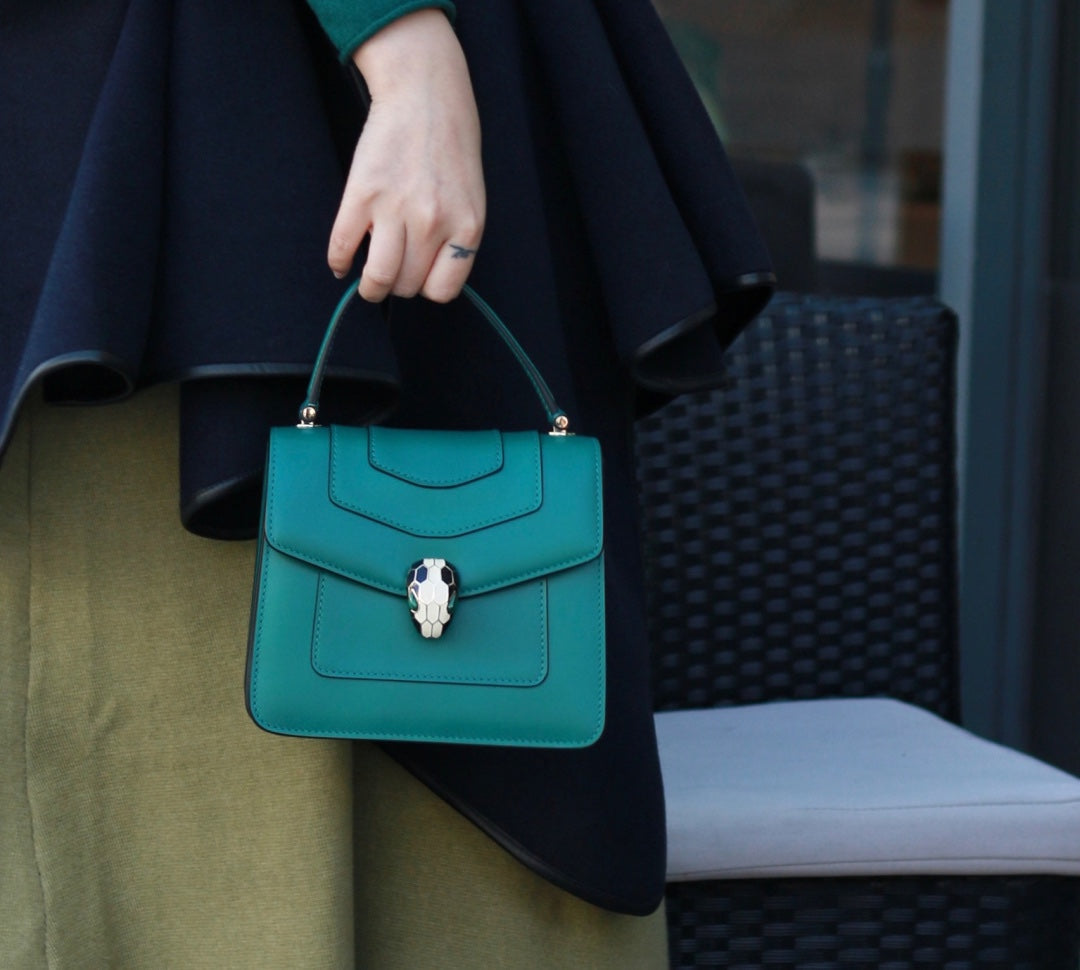 BVL Serpenti Forever Medium Top Handle Bag 20cm Emerald Green Calfskin GHW 188639