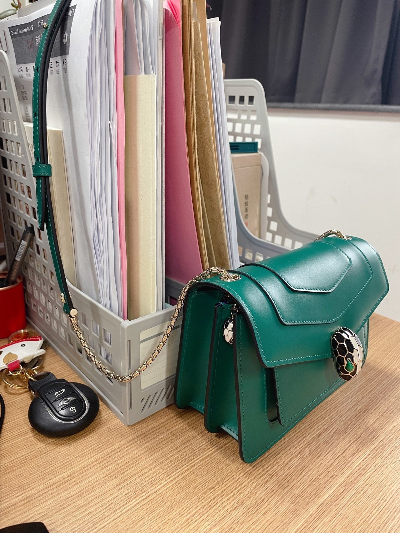 BVL Serpenti Forever Shoulder Bag 19cm Green Cowhide GHW 188643