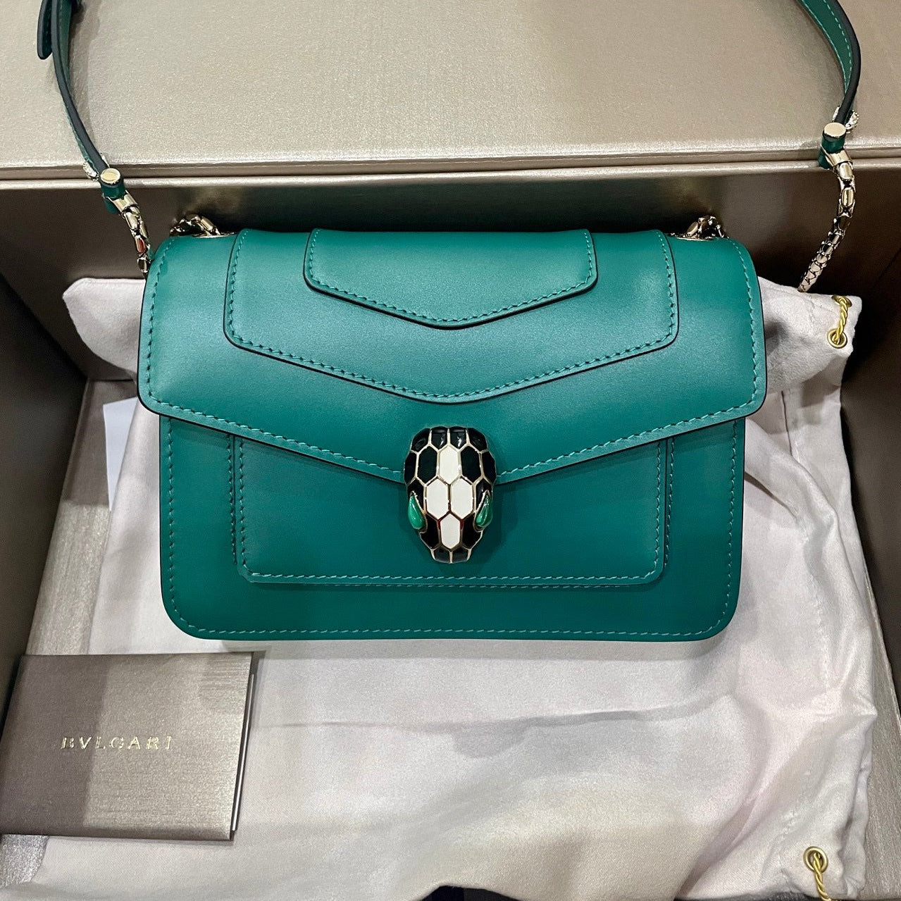 BVL Serpenti Forever Shoulder Bag 19cm Green Cowhide GHW 188643