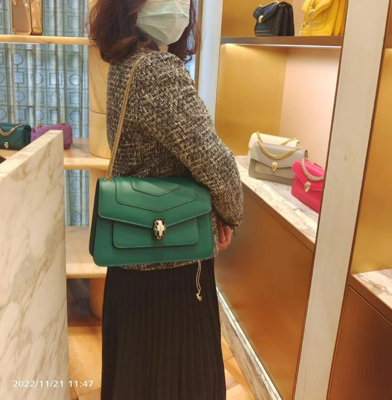 BVL Serpenti Forever Shoulder Bag 25cm Green Cowhide GHW 188644