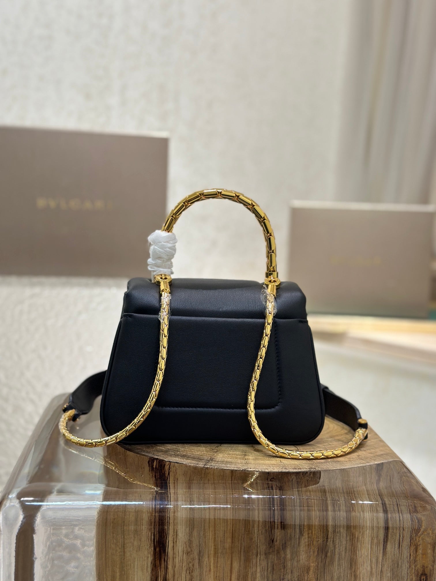BVL Serpenti Reverse Top Handle 20cm Black Calfskin GHW 188564
