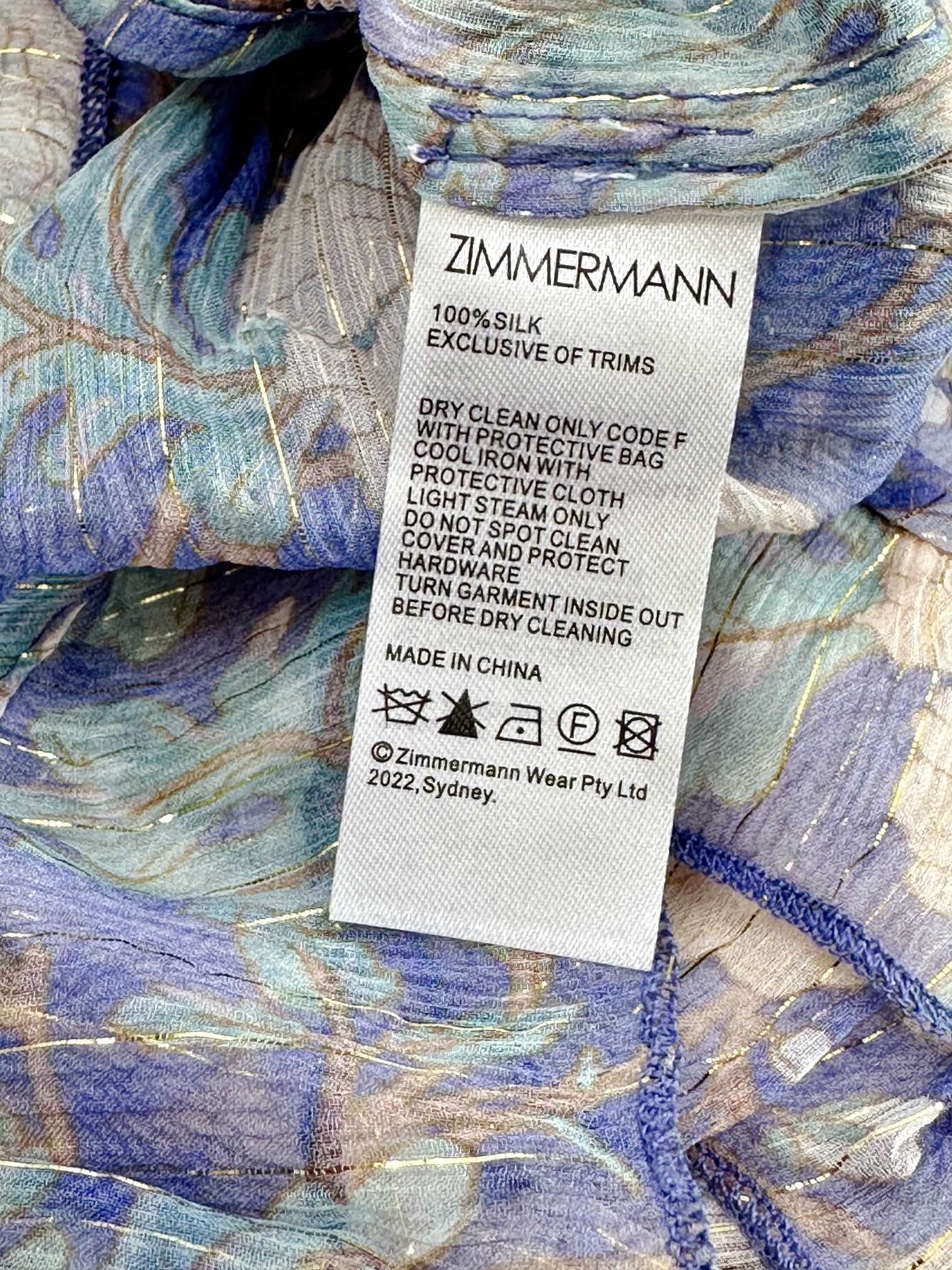 Zimmermann Cosmic Mist Midi Scallop Dress Blue Multi Floral Silk 342452