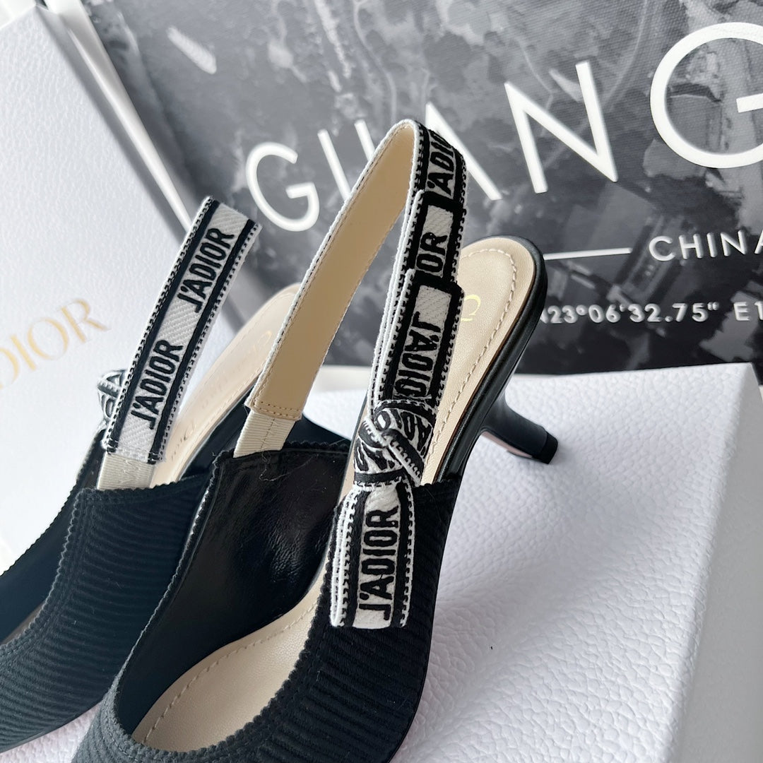 cd slingback pumps 65 black embroidered cotton