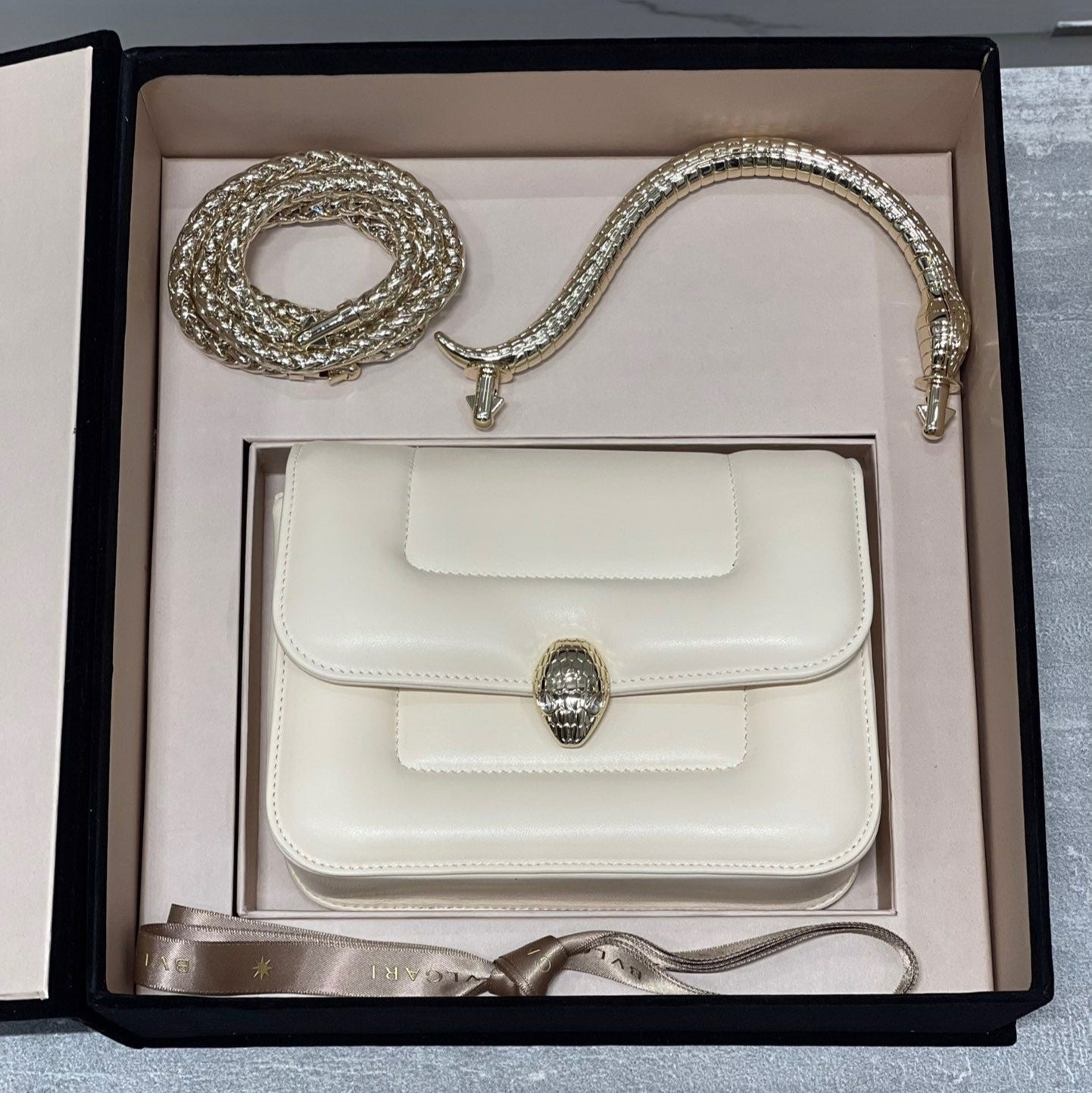 BVL Serpenti Mary Katrantzou Top Handle 19cm White Lambskin GHW 188674