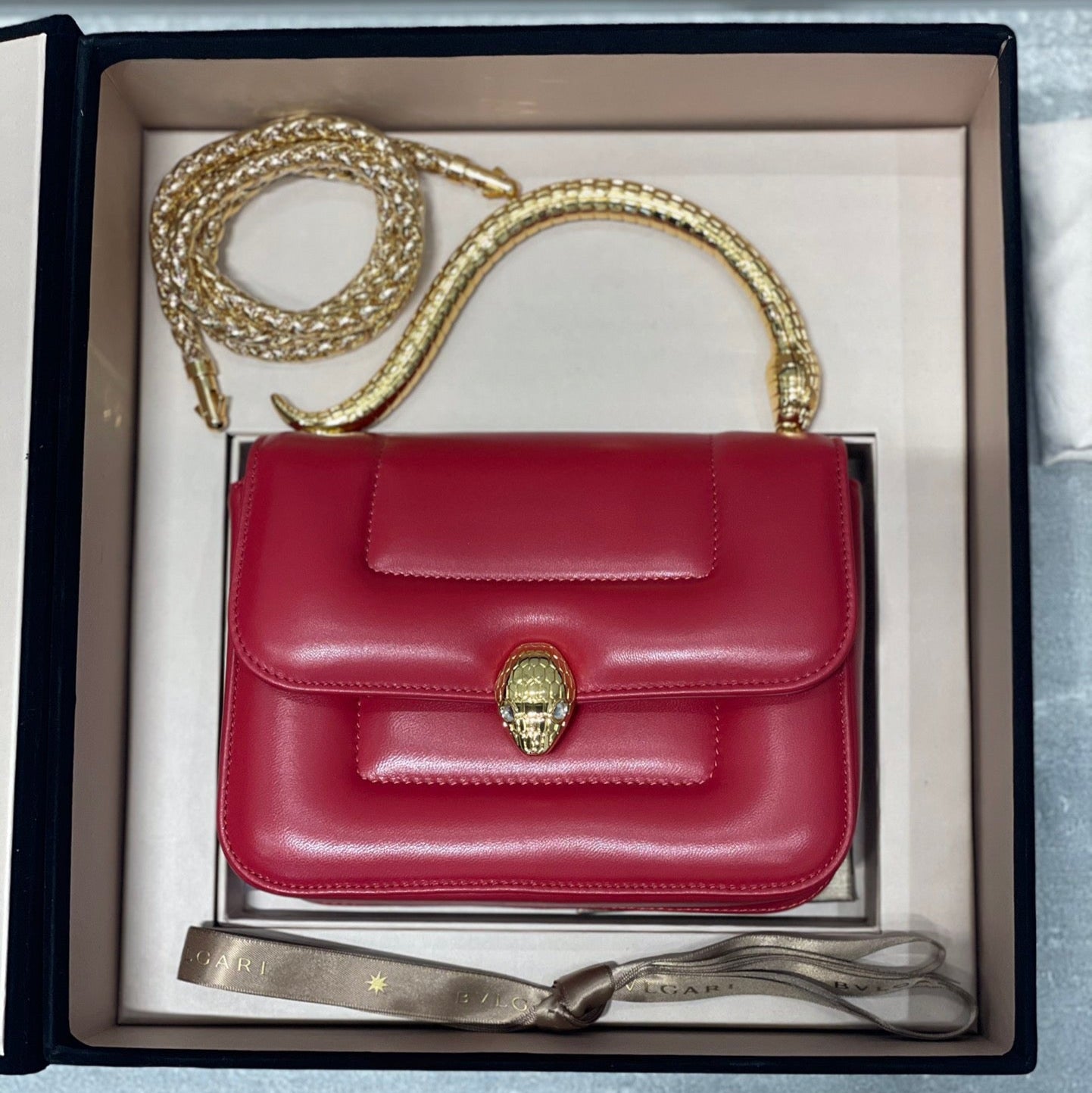 BVL Serpenti Mary Katrantzou Top Handle 19cm Red Lambskin GHW 188704