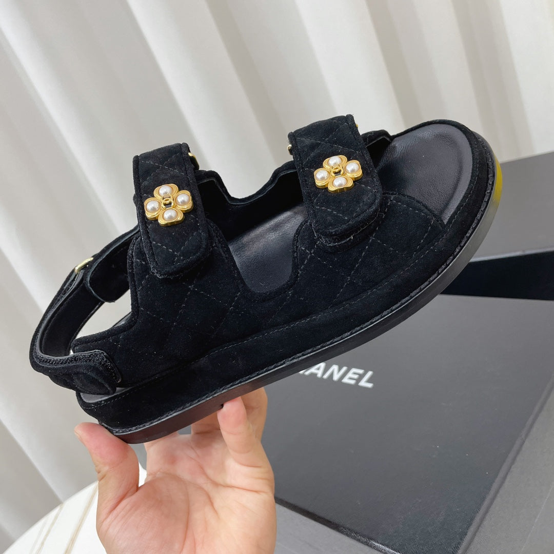 CC Dad Sandal Black Suede Leather 742944