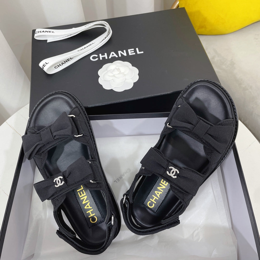 CC 26s Sandals In Black Fabric Bow Embellishment