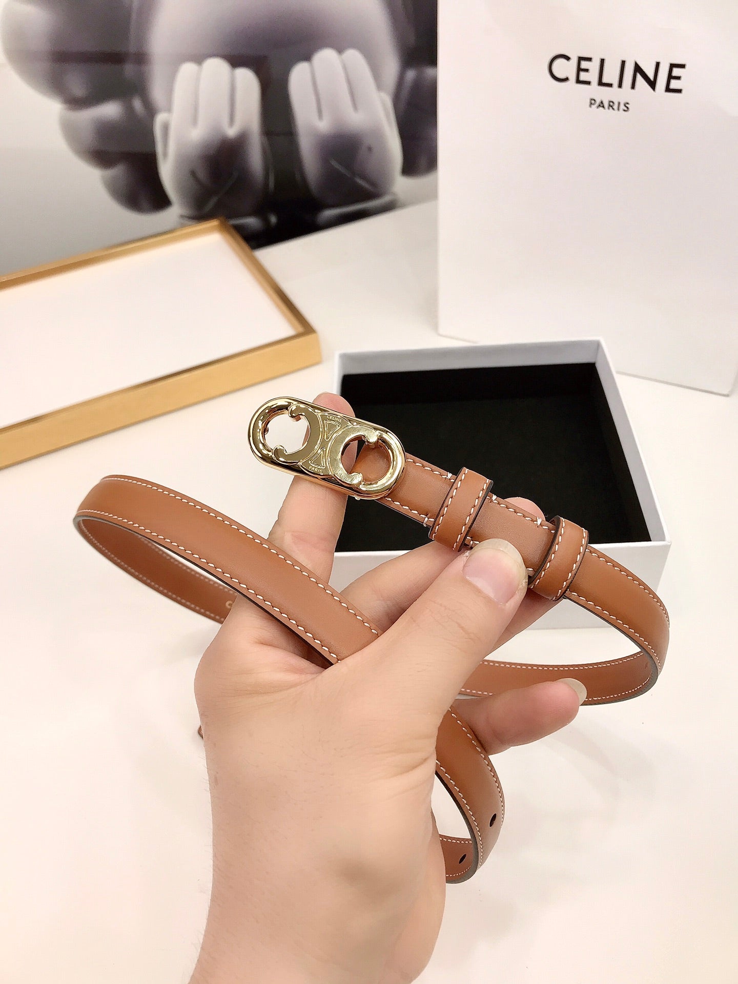 CL Gold 18mm Triomphe Enamel Saddle Brown Cowhide 608385