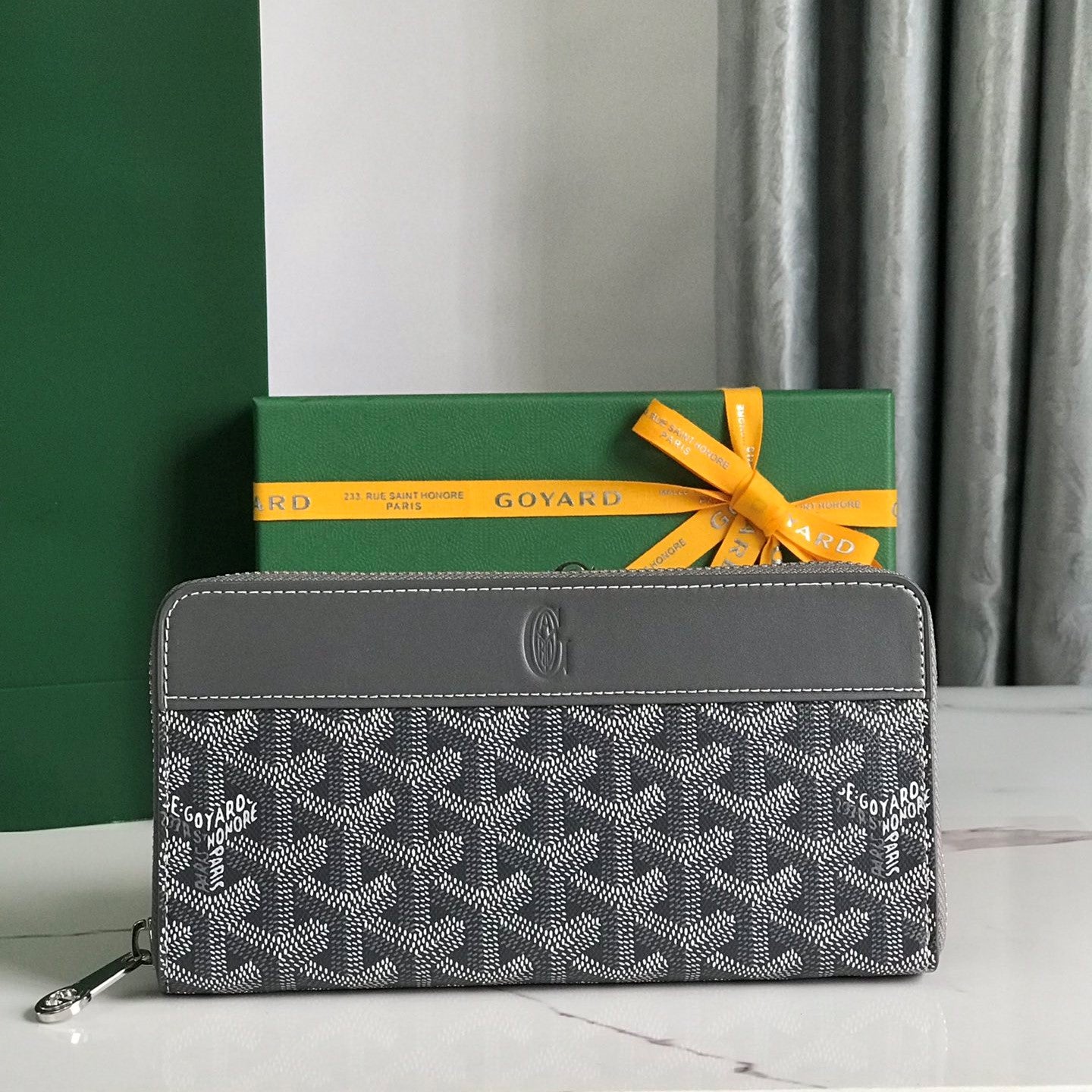 Goyard Matignon GM Wallet 20cm Grey Canvas & Calfskin