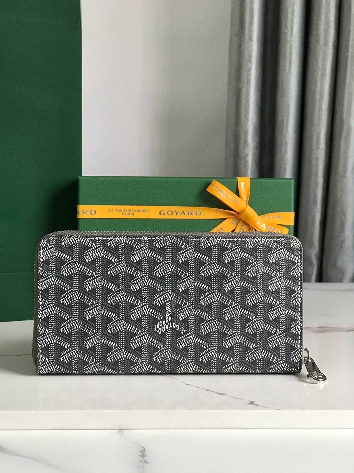 Goyard Matignon GM Wallet 20cm Grey Canvas & Calfskin