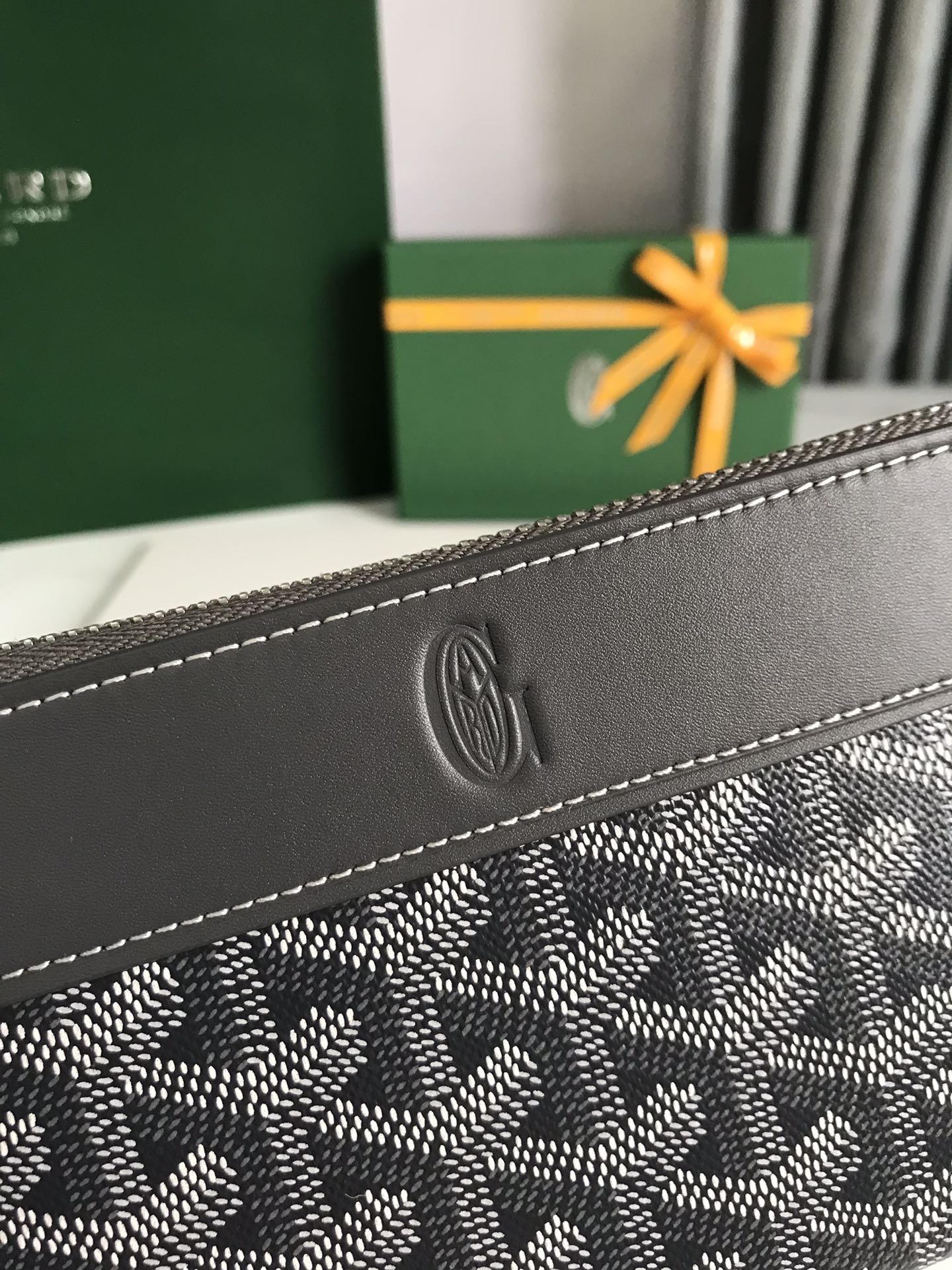 Goyard Matignon GM Wallet 20cm Grey Canvas & Calfskin