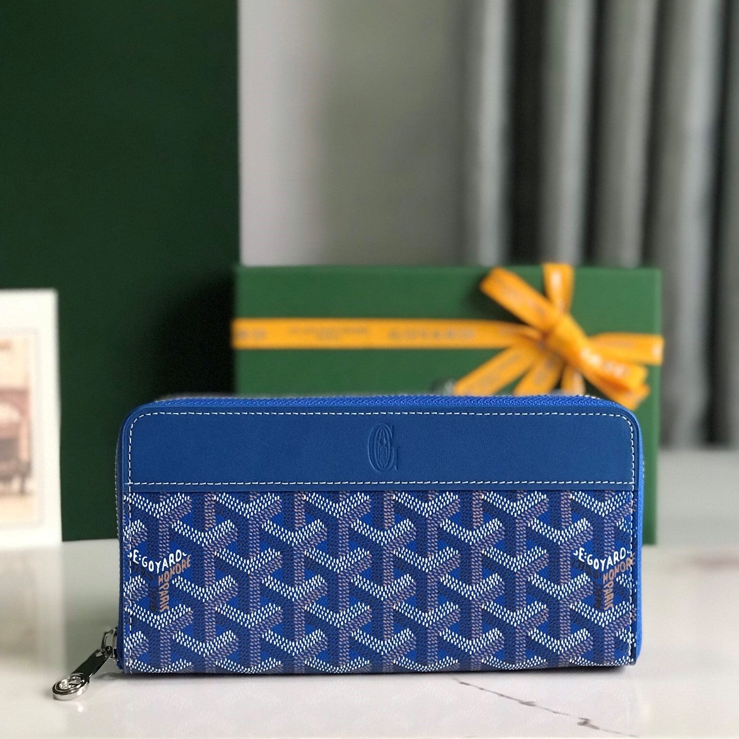 Goyard Matignon GM Wallet 20cm Blue Canvas & Calfskin