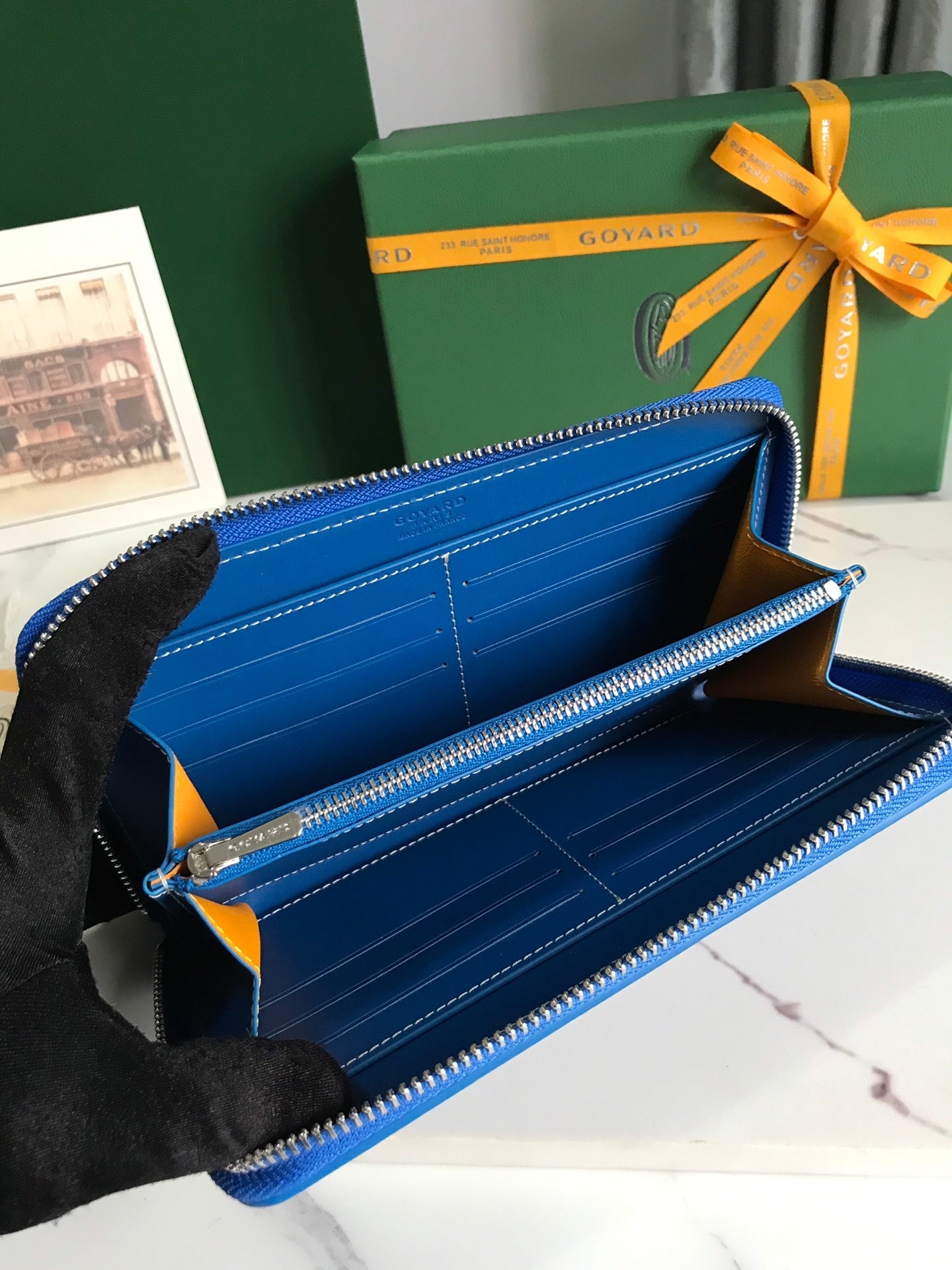 Goyard Matignon GM Wallet 20cm Blue Canvas & Calfskin