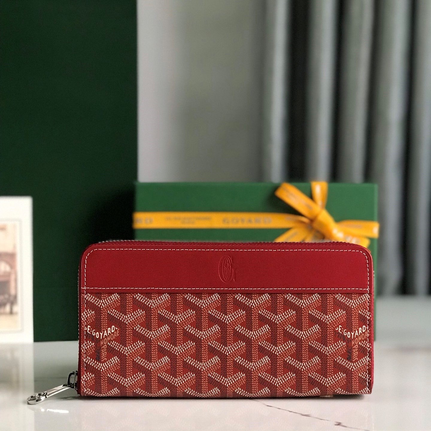 Goyard Matignon GM Wallet 20cm Red Canvas & Calfskin