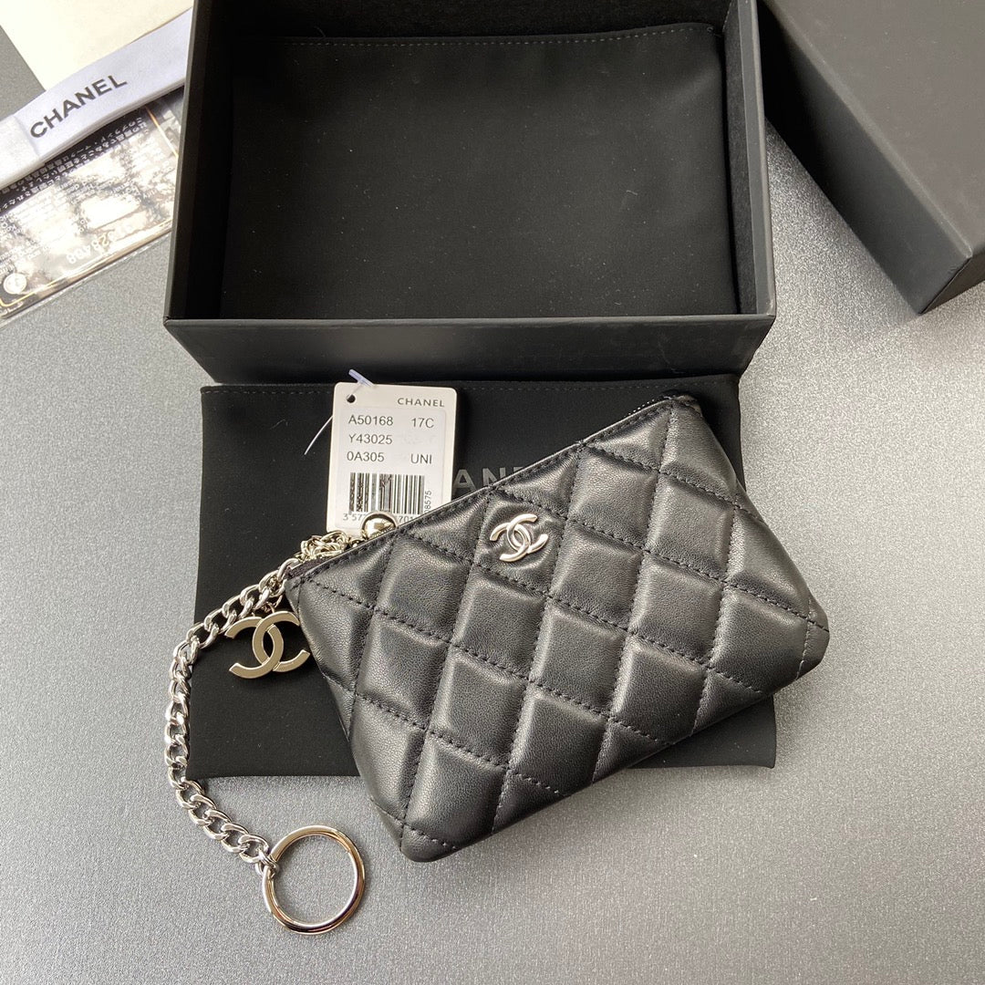 CC A50168 Keyring Cardholder Black Sheepskin Sliver Steel 229703