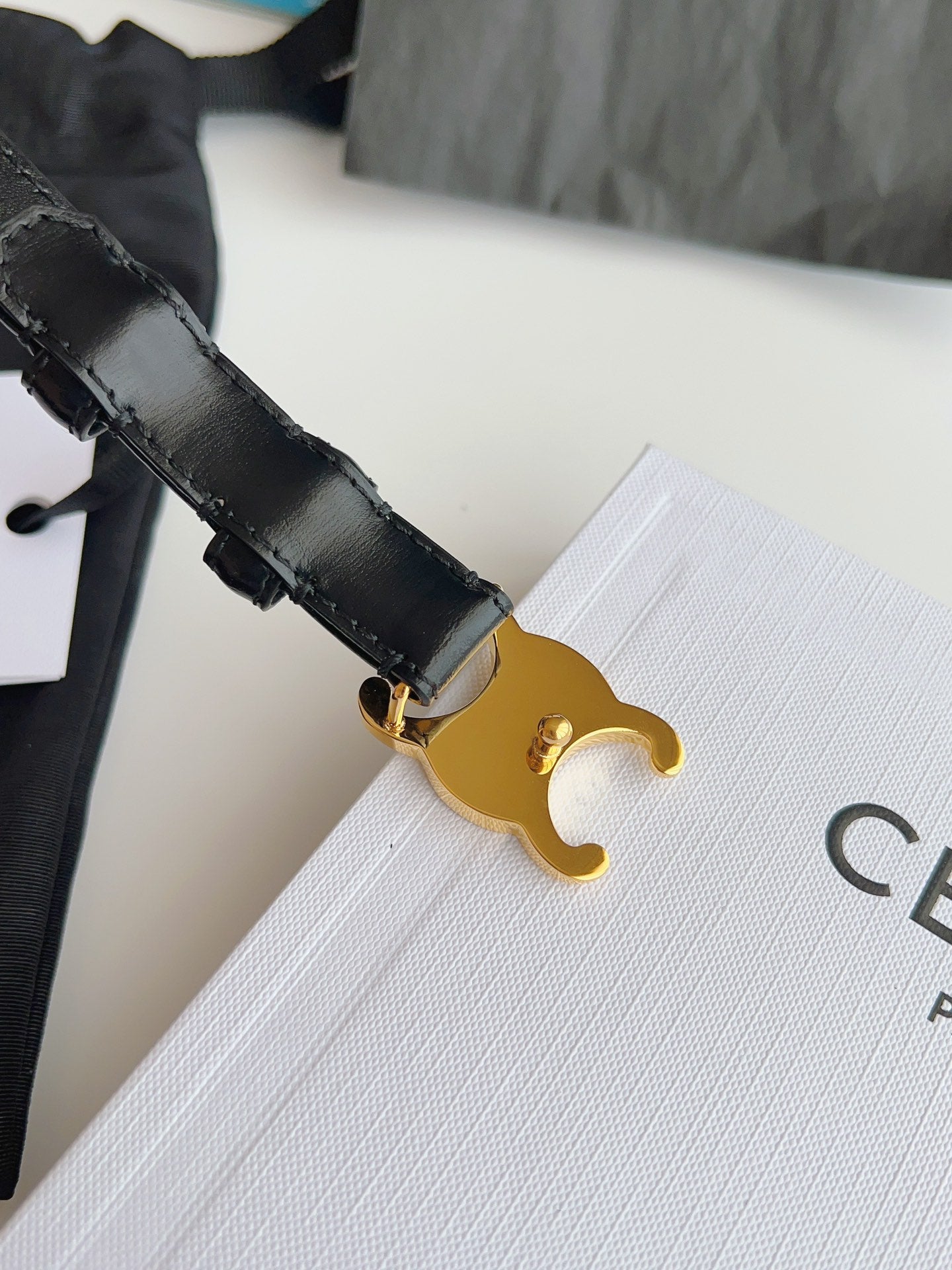 Triomphe Belt 18mm Black Calfskin Gold Buckle