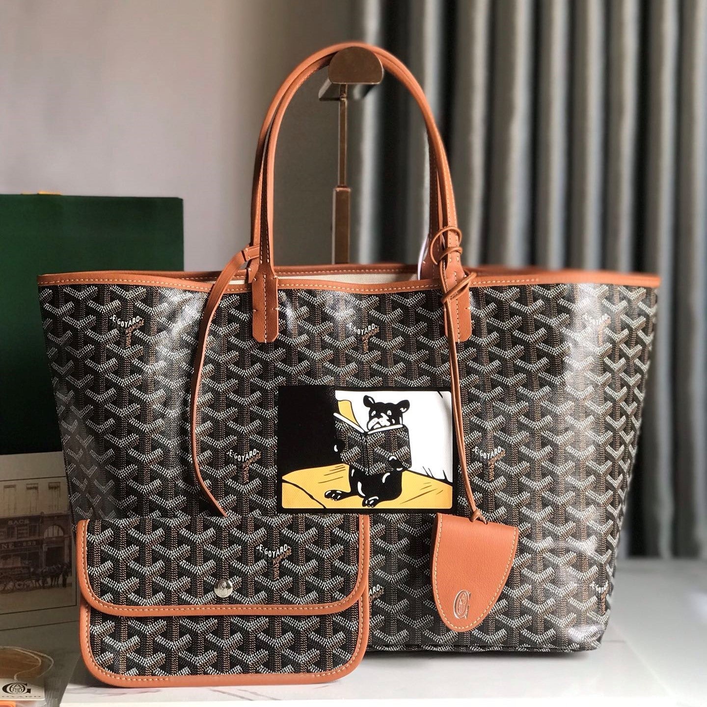 Goyard Hulot Saint Louis PM Bag 34cm Black Tan Canvas & Calfskin