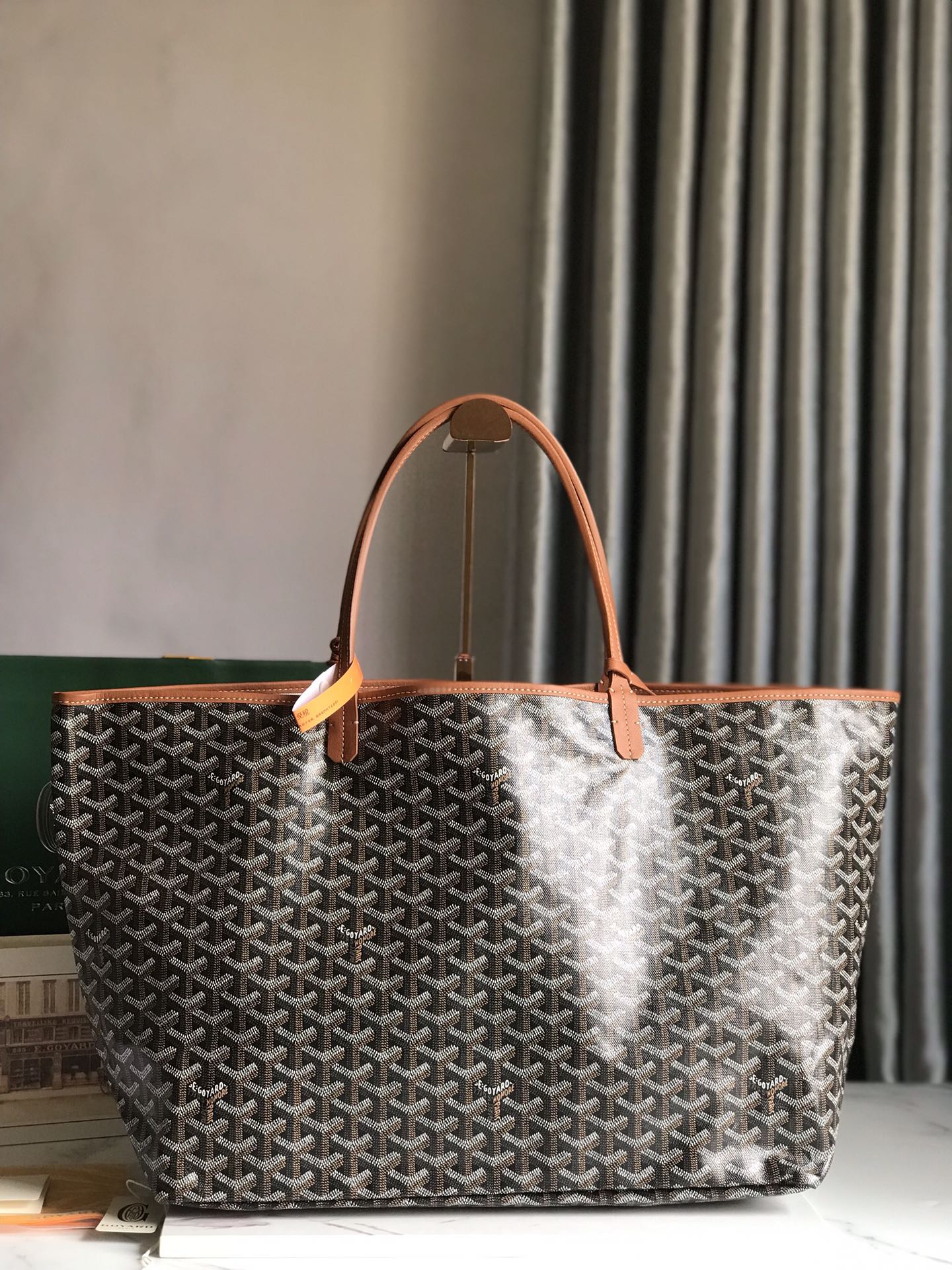 Goyard Hulot Saint Louis PM Bag 39cm Black Tan Canvas & Calfskin