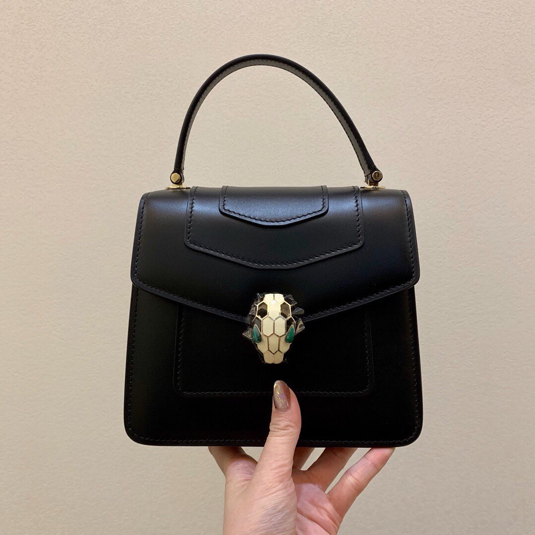 BVL Serpenti Forever Medium Top Handle Bag 20 cm Black Cowhide GHW 188652