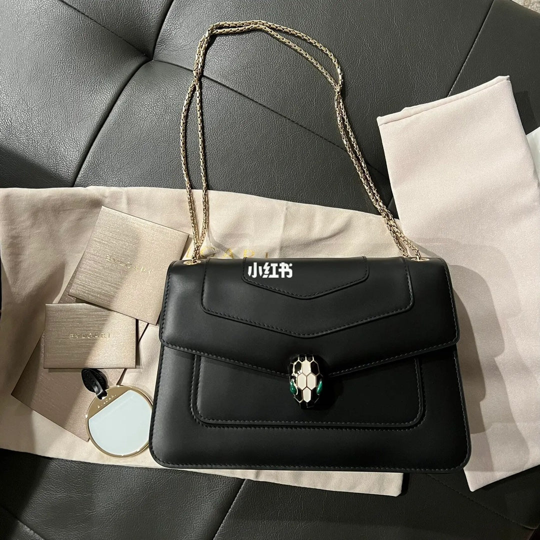 BVL Serpenti Forever Shoulder Bag 25cm Black Cowhide GHW 188655