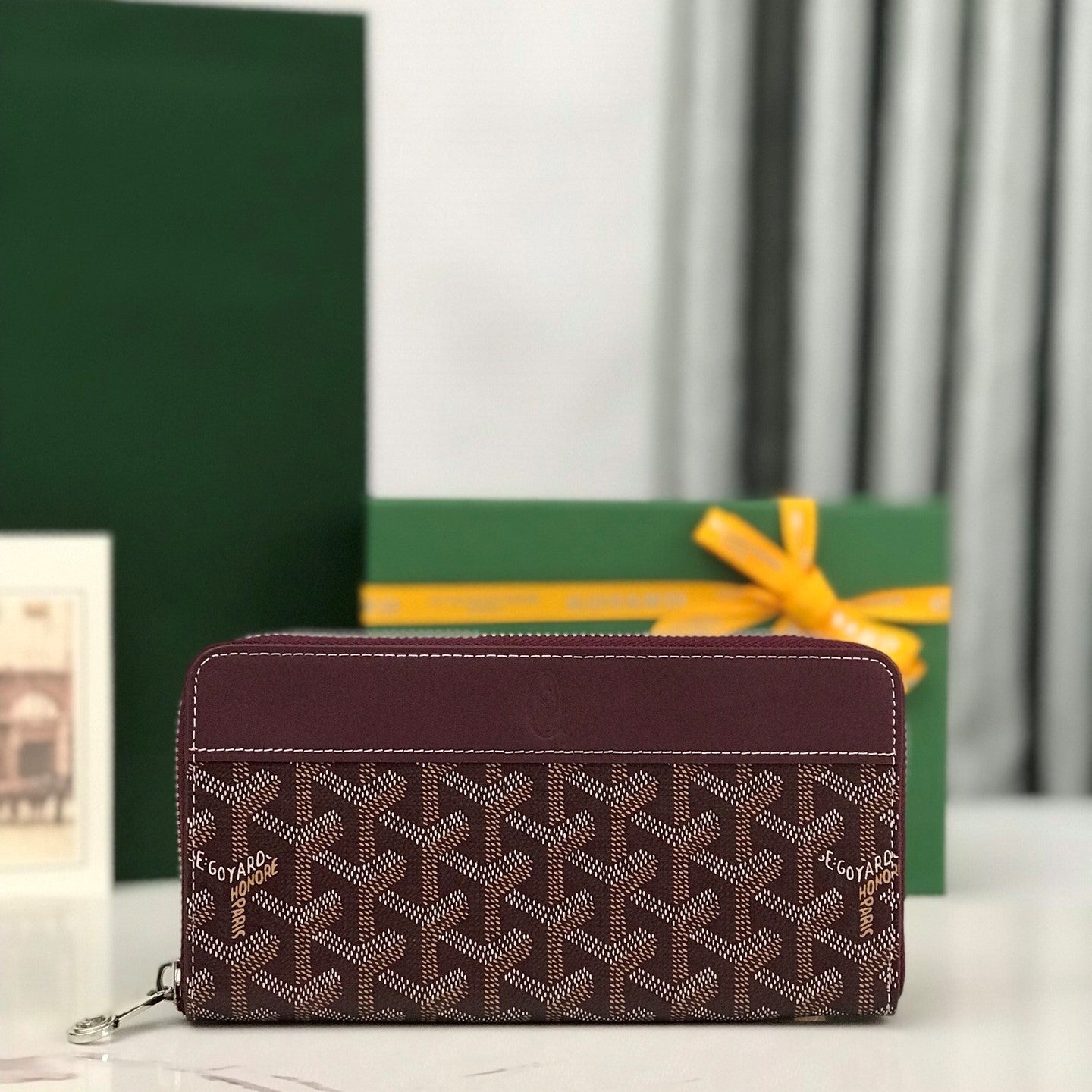 Goyard Matignon GM Wallet 20cm Burgundy Canvas & Calfskin
