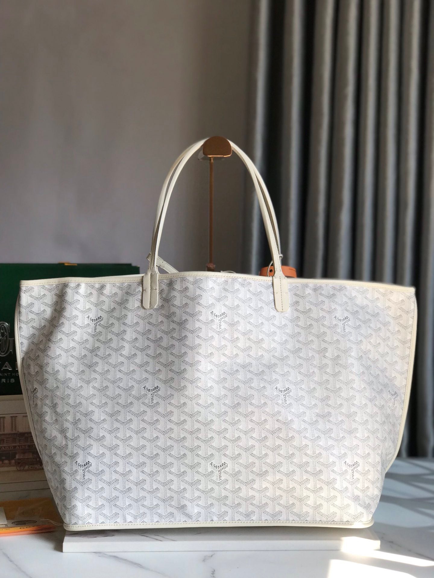 Goyard Anjou GM Bag 39cm White Calfskin Goyardine Canvas 290818