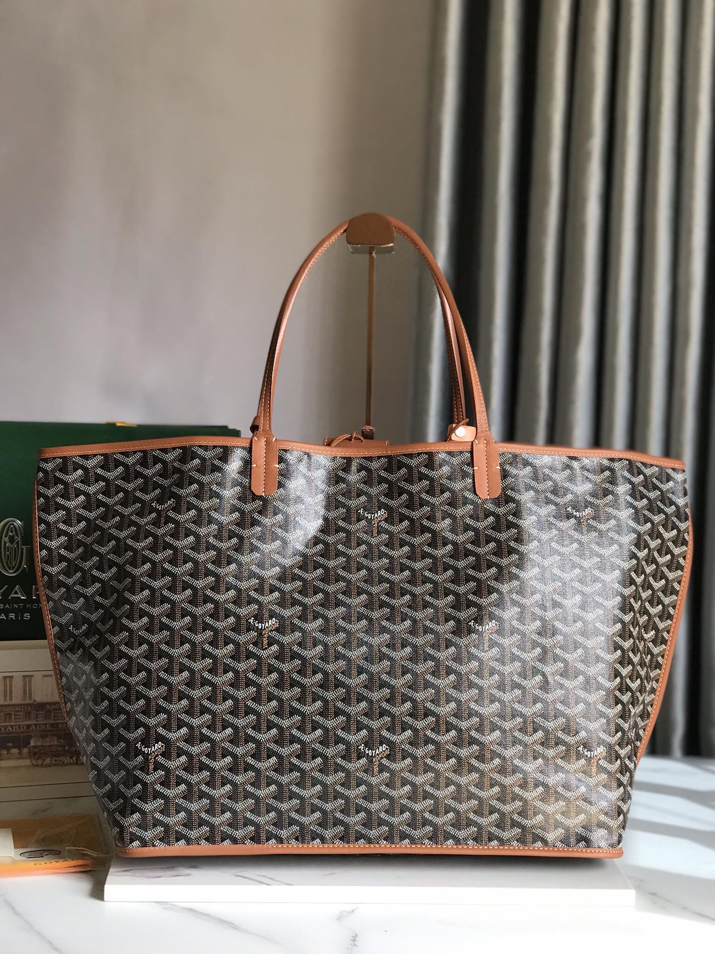 Goyard Anjou GM Bag 39cm Black Brown Calfskin Goyardine Canvas 290821