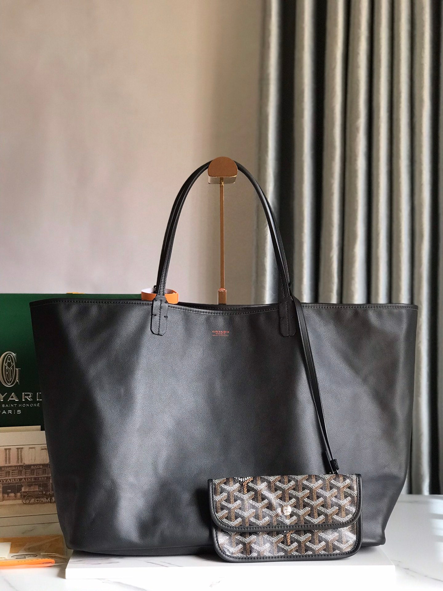 Goyard Anjou GM Bag 39cm Black Calfskin Goyardine Canvas 290817