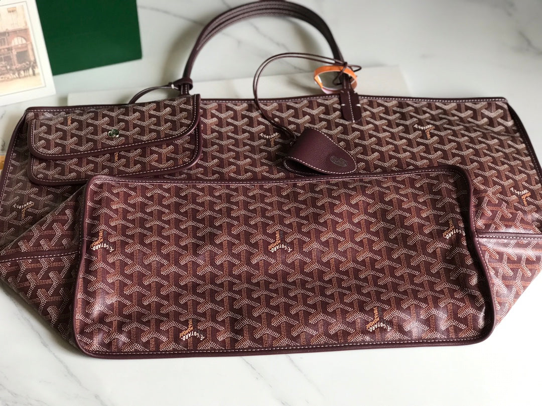 Goyard Anjou GM Bag 39cm Burgundy Calfskin Goyardine Canvas 290823